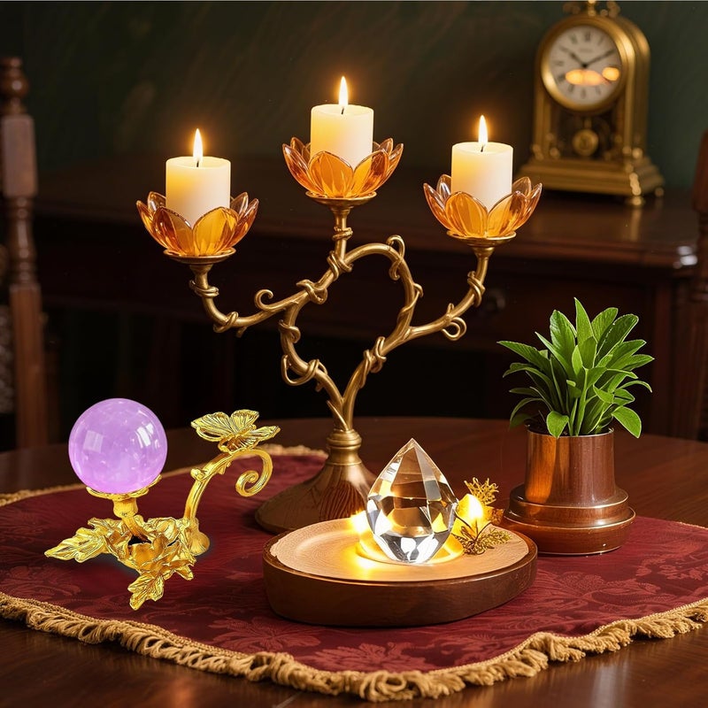GeryVtee 4PCS Crystal Ball Stand Sphere Display Stand Metal Crystal Holder Balls Ornament Rack Holder Metal Base Flower Shape (Gold) - Image 4